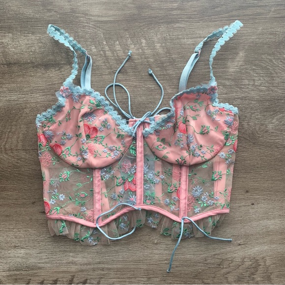 New For Love &amp; Lemons Swaying Rose Bustier Floral Lace